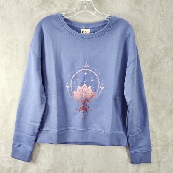 Pact Womens Sweatshirt Ombre Lotus Graphic Purple Size S Slouchy Organic Cotton - Picture 1 of 6